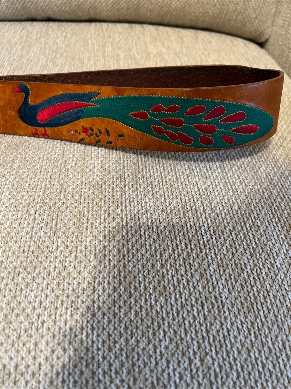 Linea Pelle Embroidered Peacock Belt | Limited Edition Vachetta Leather Handmade